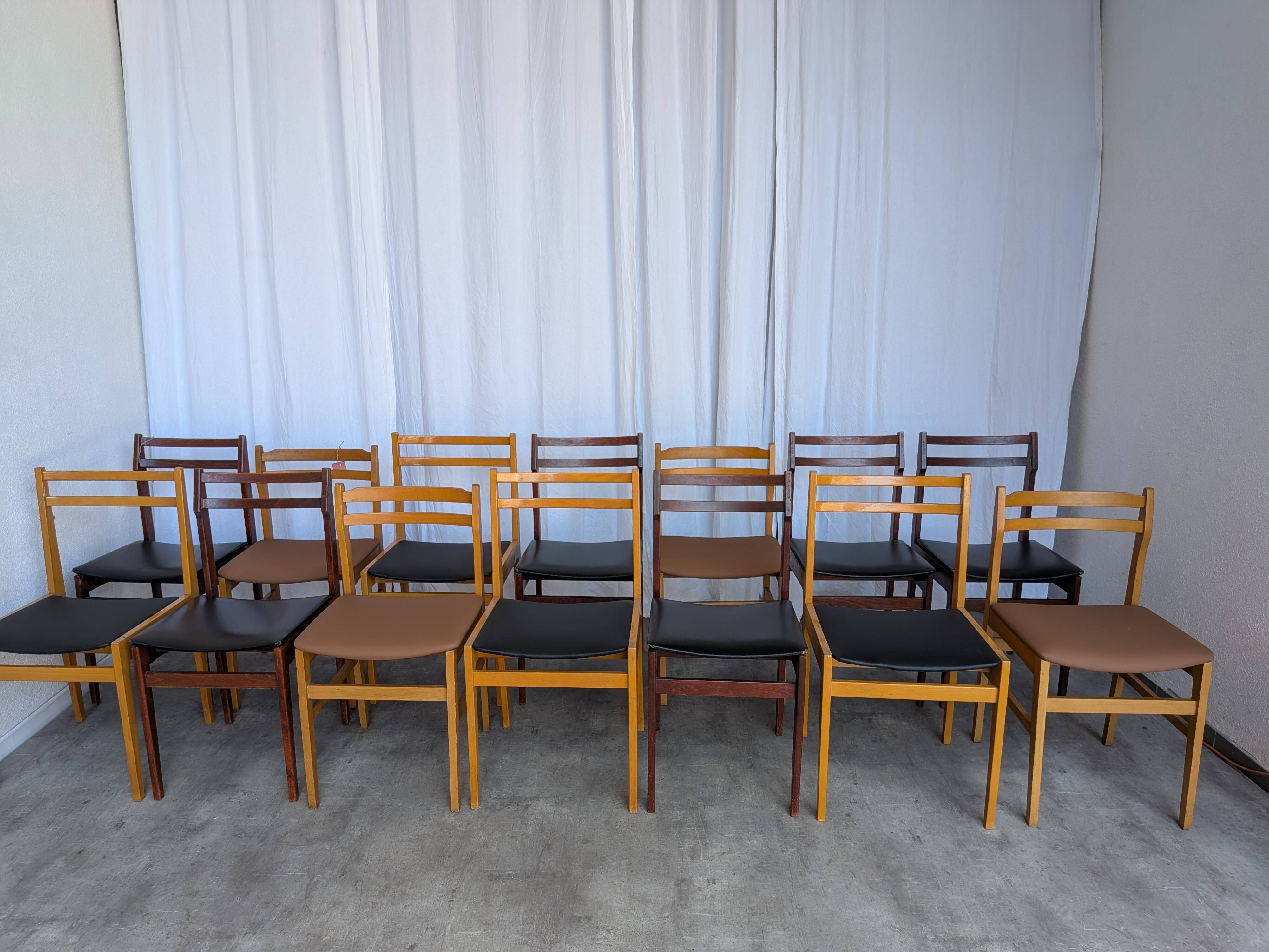 Set of 14 Vintage Scandinavian Dining Chairs / Yugoslav Wooden Bistro Chair
