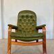 Vintage Swedish mid-century olive green leather lounge chair by Gote Møbler – 1970s