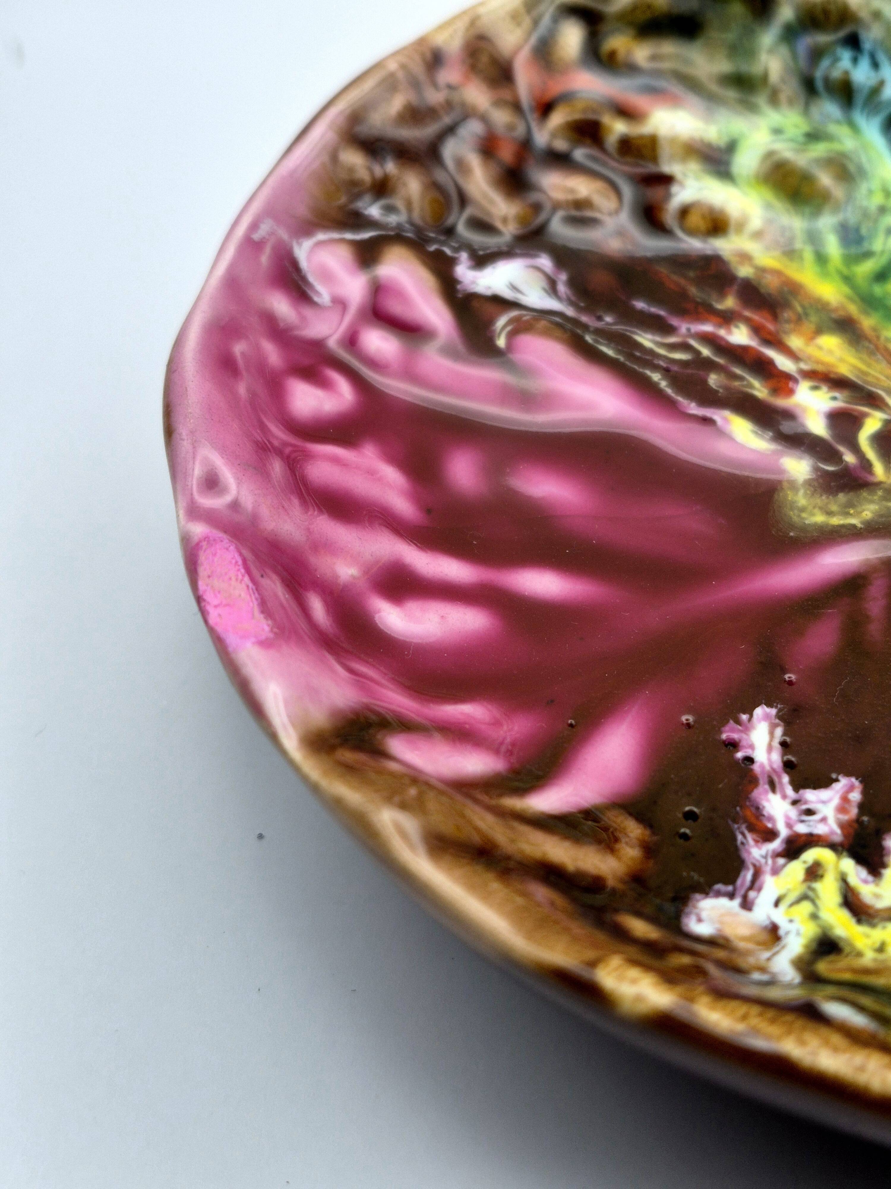 Vintage Vallauris A.M. plate – quadrilobed enamelled bowl with lemon – 50s