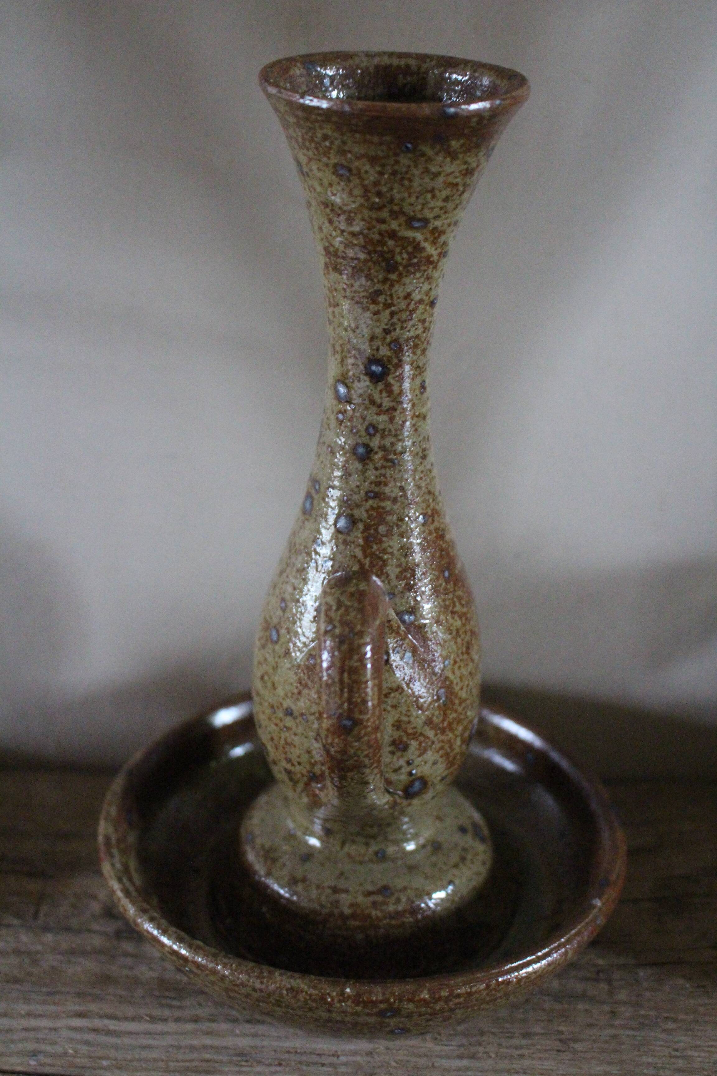 Vintage rat cave pyrite stone candlestick