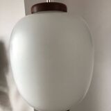 Vintage Scandinavian style opaline and teak pendant light