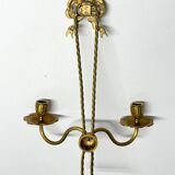Ancien Paire Appliques 2 Feux - Bronze Doré - Nœud Style Louis XVI