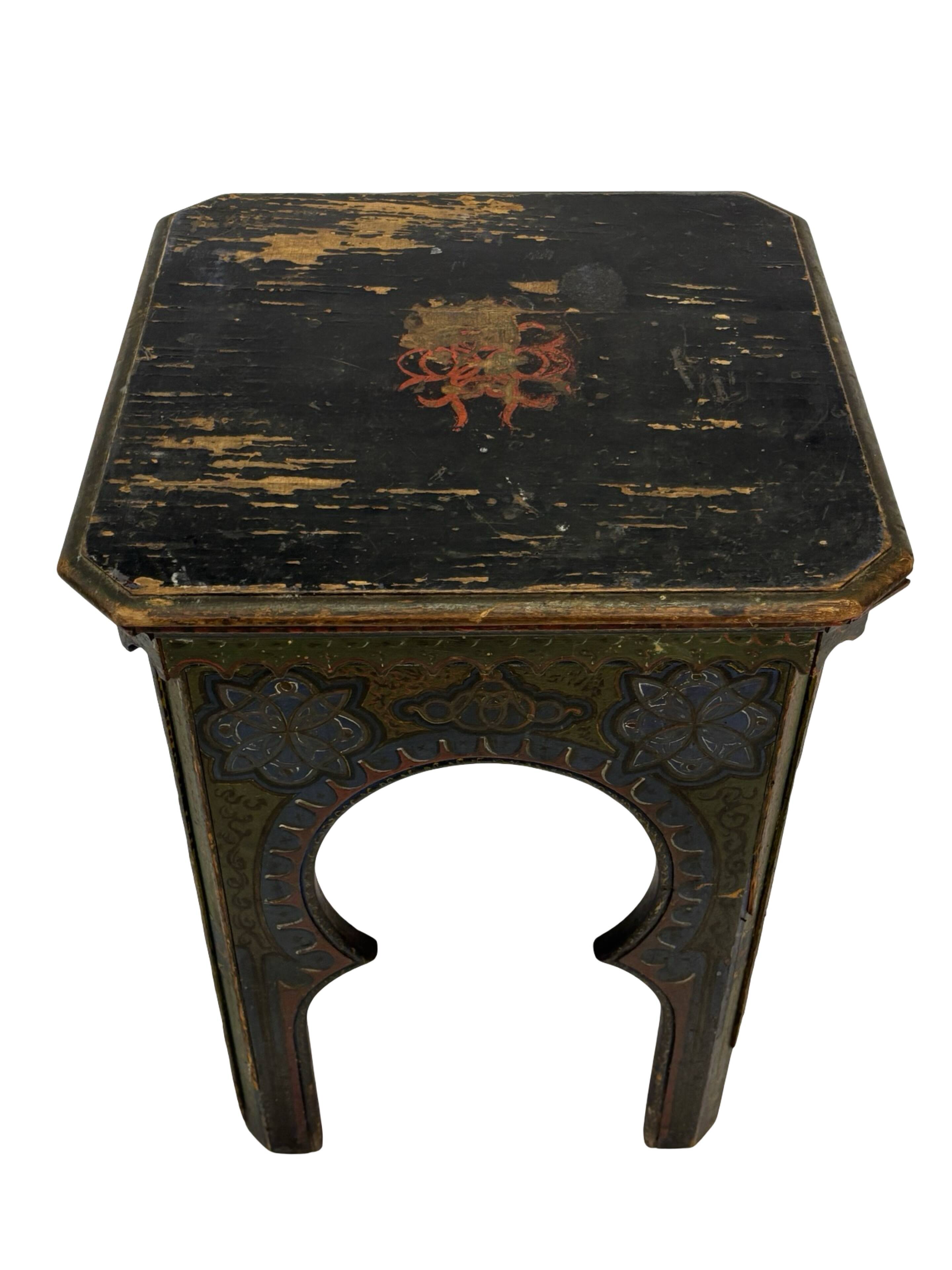 Antique hand-painted Moroccan Moorish Zouak side table