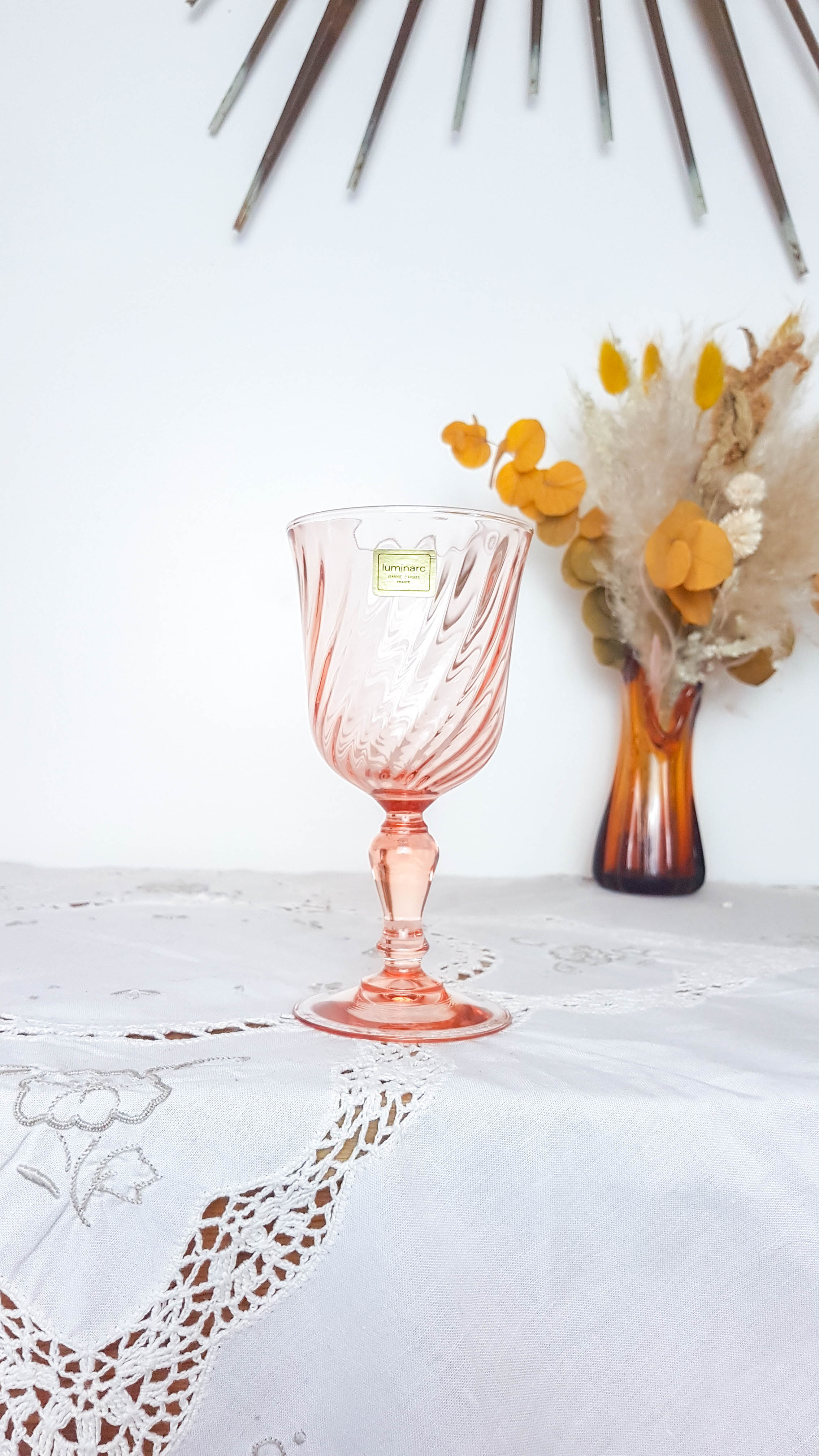 set of 6 red wine glasses pink rosaline luminarc arcoroc 14.5cm vintage