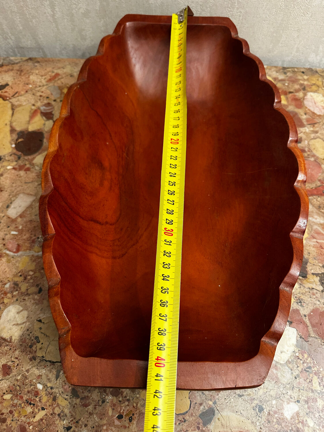 Vintage Red Carved Wooden Bowl / Pocket Dish - 41 / 25 / H 8 cm