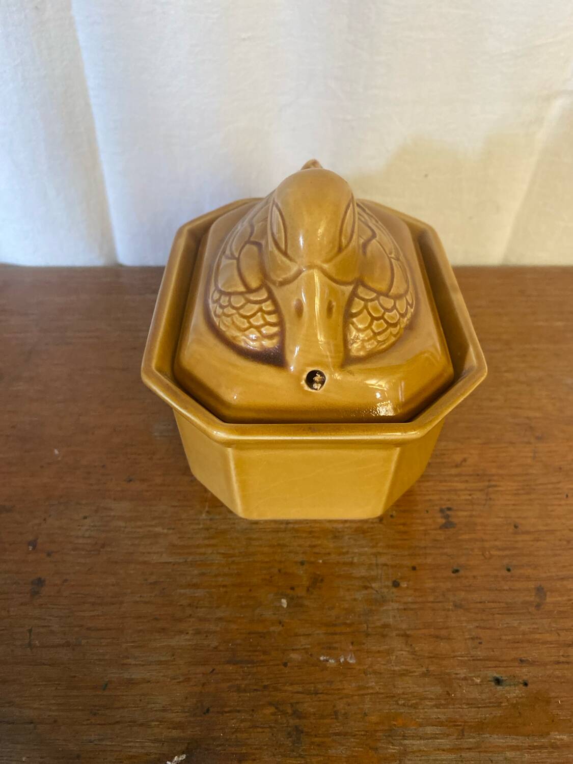 Terrine ancienne staub forme canard céramique beige france vintage