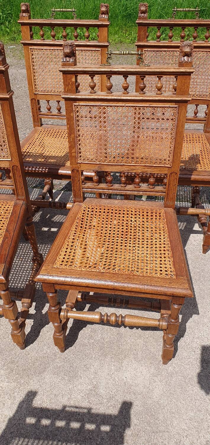 Antique set 6 - cane chair oak