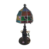 Lampe en fer forgé et vitraux par Augustin Louis Calmels, 1910