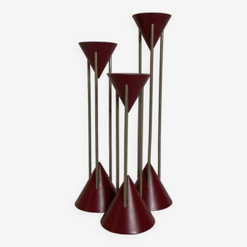 Trio of vintage burgundy candlesticks