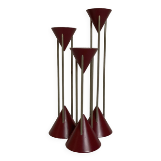 Trio of vintage burgundy candlesticks