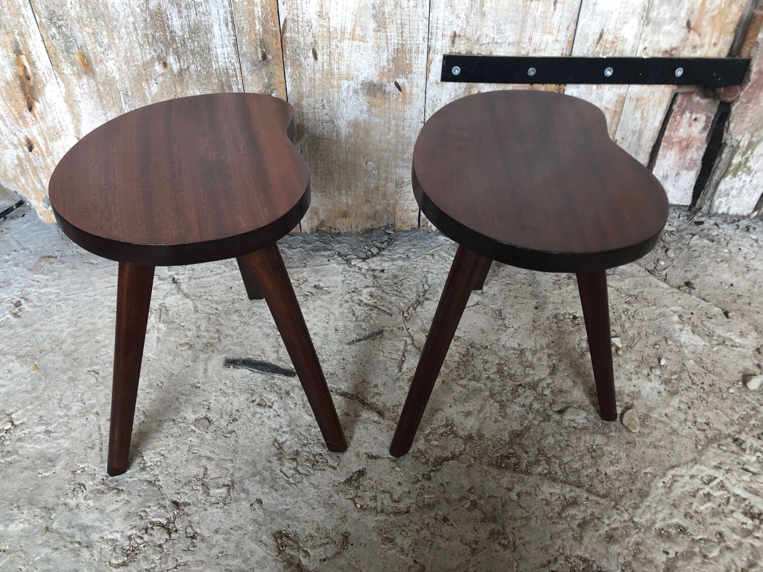 Pair of bedside table scandinavian tripod wood vintage #a240