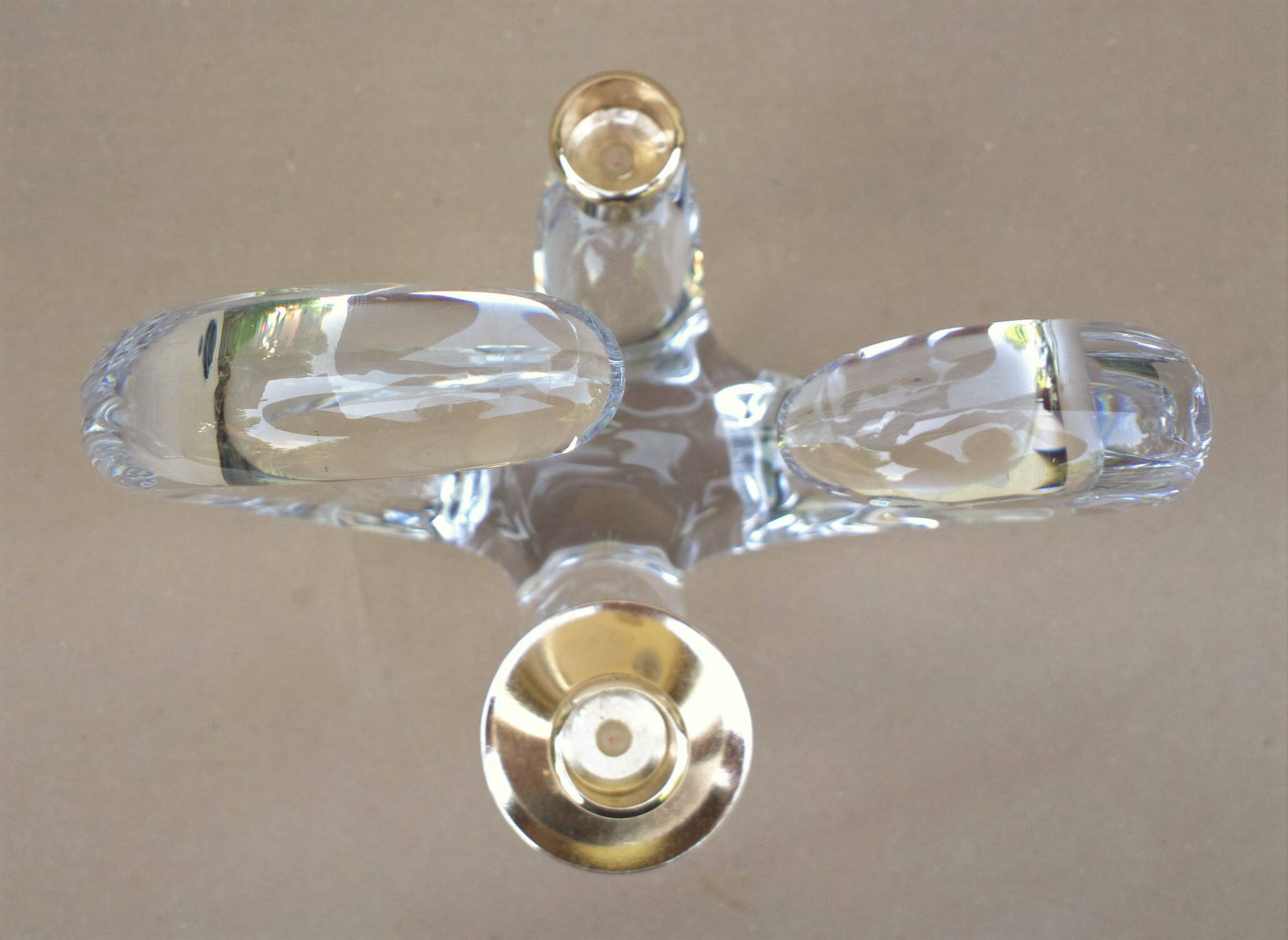 Old 2-light crystal candlestick signed SCHNEIDER FRANCE vintage design from the 60s