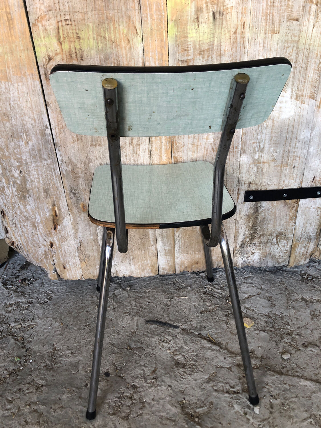 Chaise cuisine en formica vert avec pied metal années 70 vintage #a035
