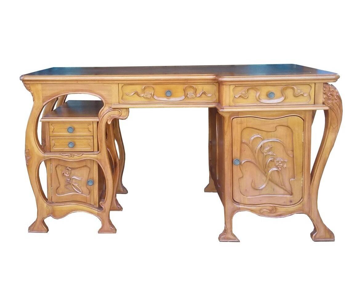 Art Nouveau style desk in solid mahogany