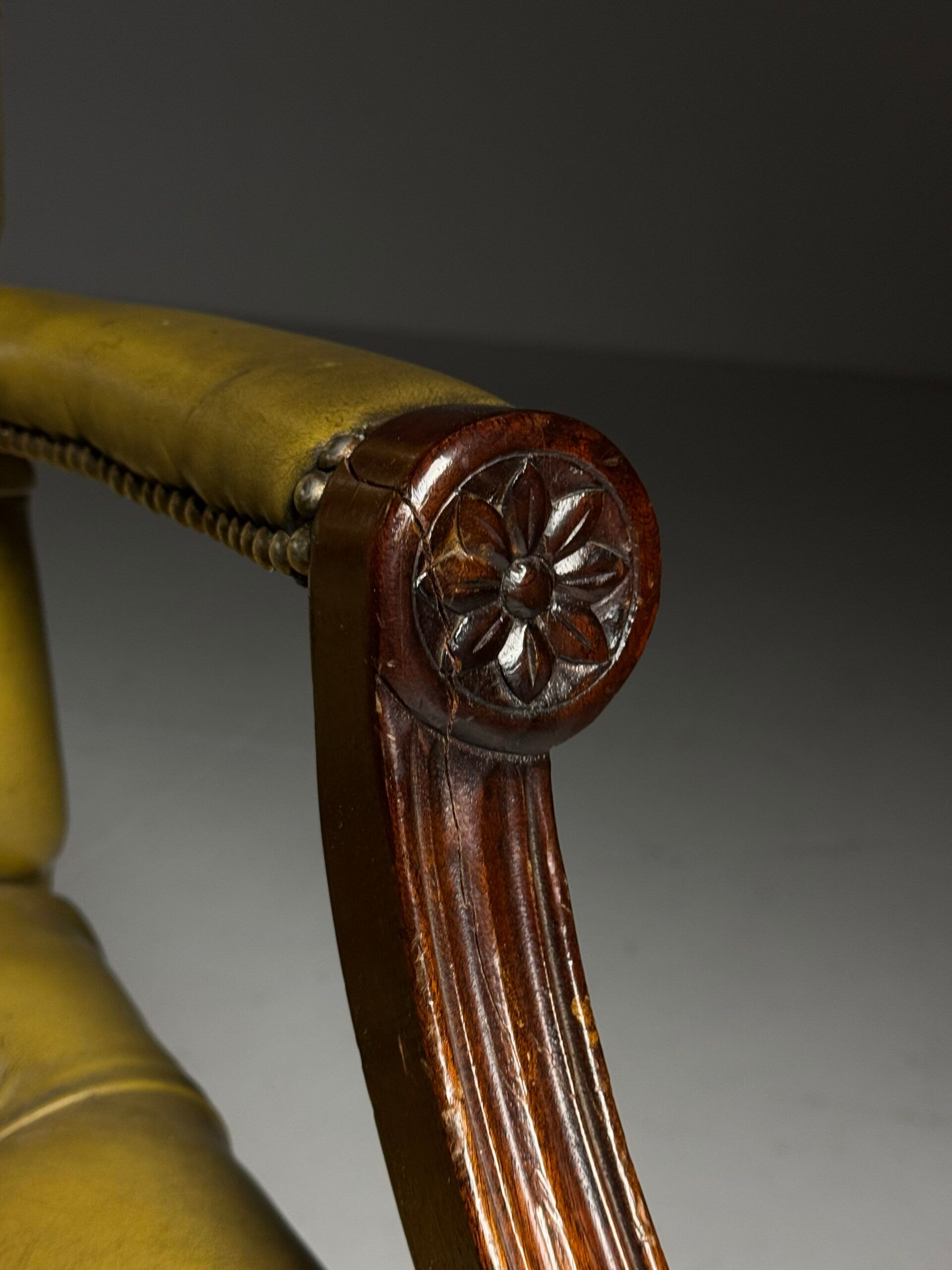 Green leather tufted office chair