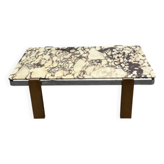 Grande table basse italienne vintage du milieu du siècle avec plateau en marbre Calacatta