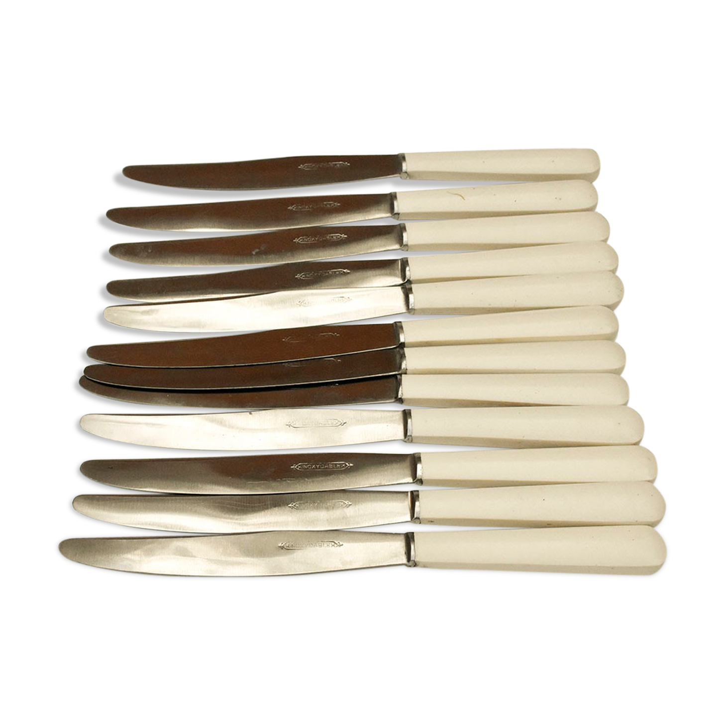 Lot 12 steel knives old vintage white sleeve
