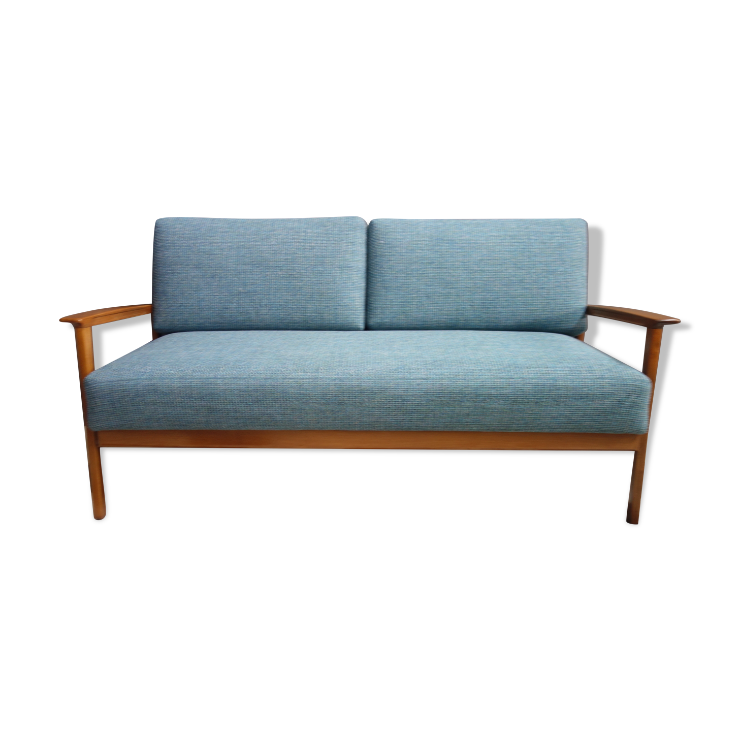 Blue fabric daybed wood frame 1960s