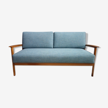 Blue fabric daybed wood frame 1960s
