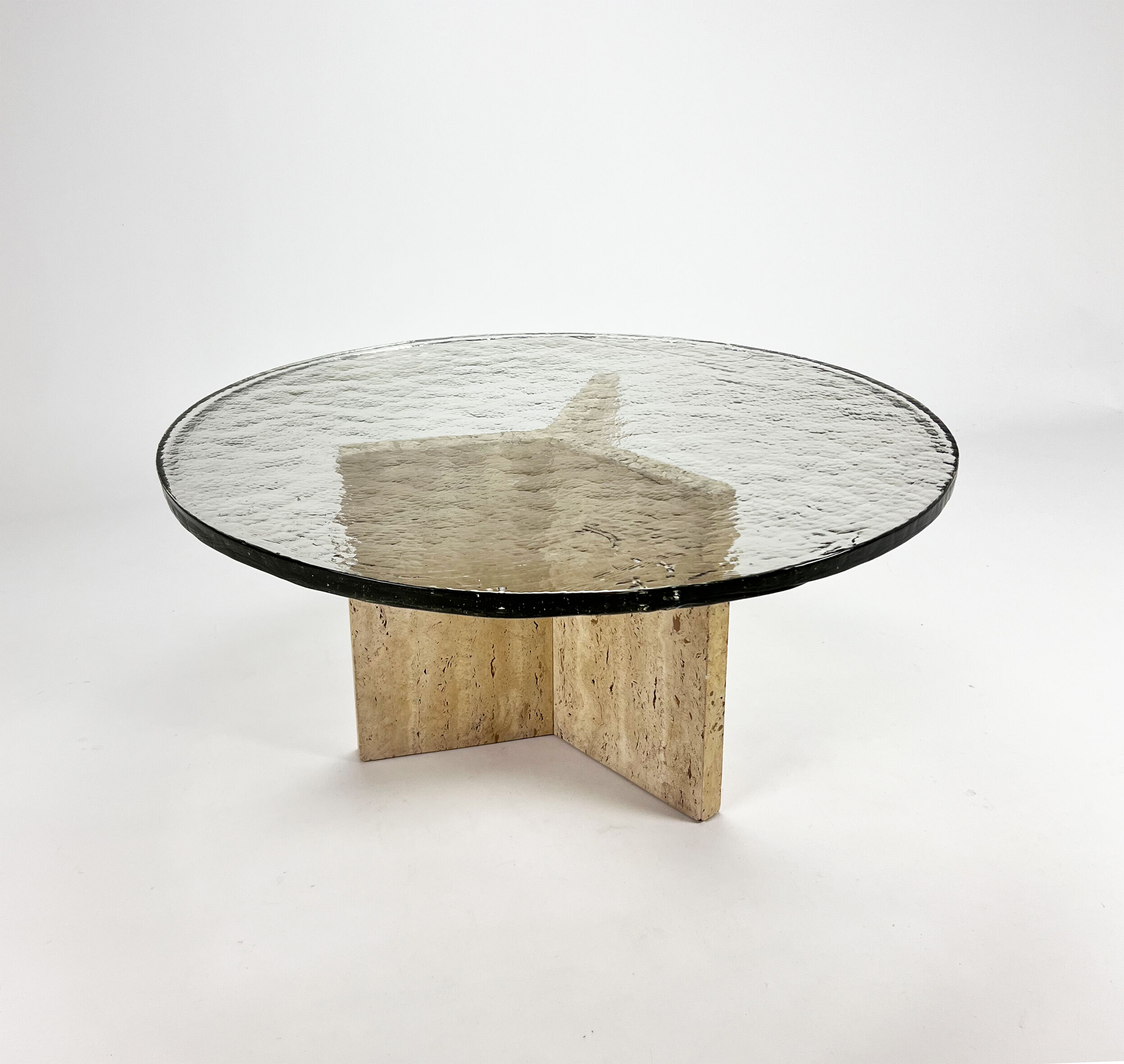 Mid Century Handmade Glass Coffee Table with Travertine Base, 1960s