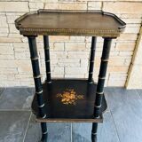 Table d’appoint marquetée sellette style Napoléon III bois effet bambou