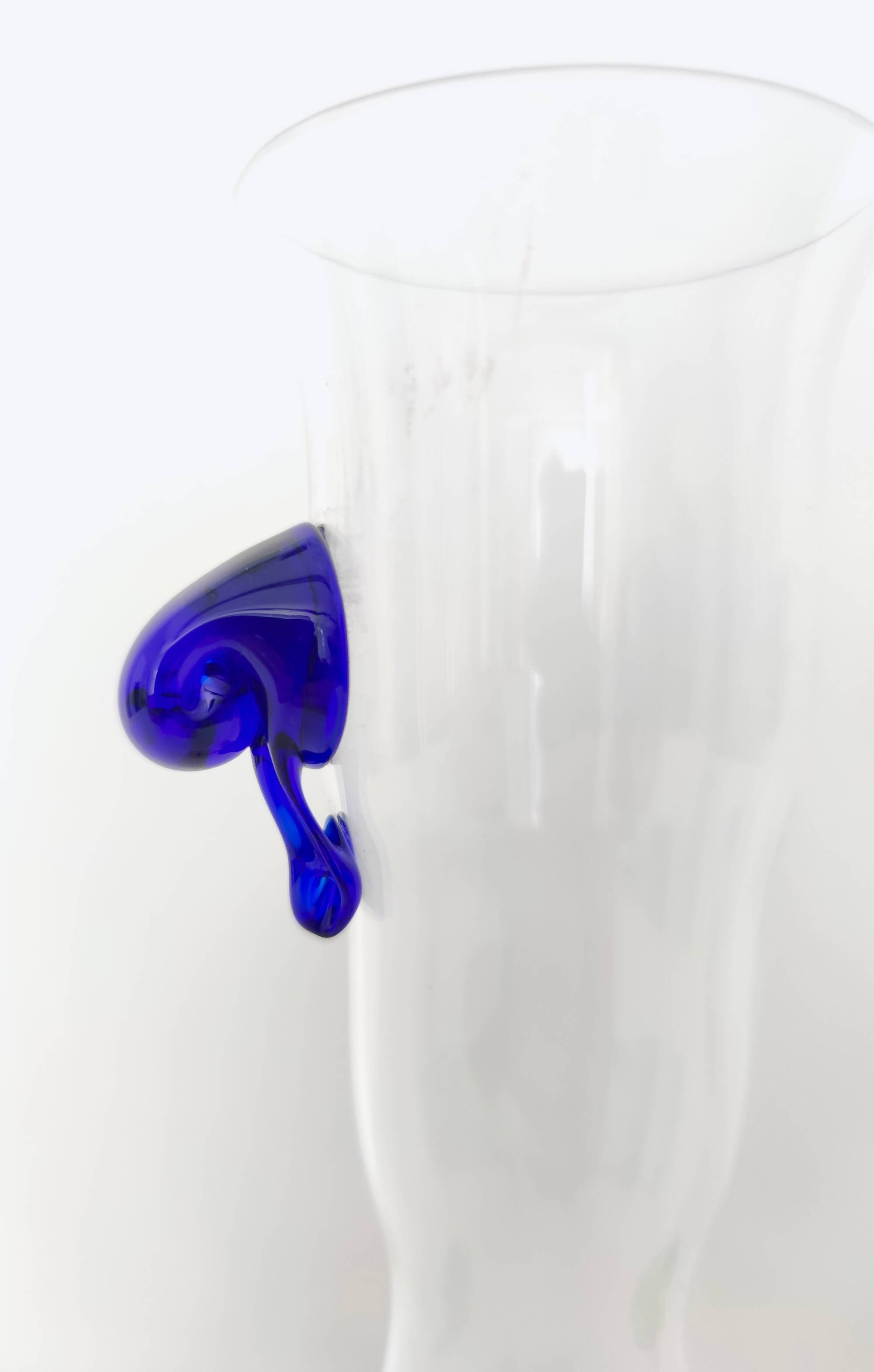 Pair of Transparent Murano Glass Flutes with Colored Details, Italy, 1980s