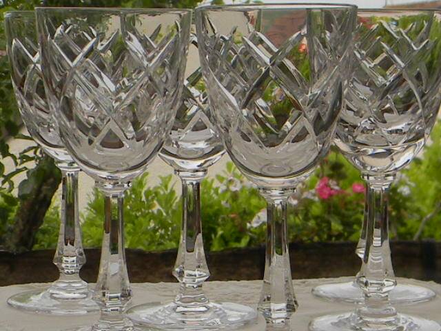 Set of 6 SEVRES crystal white wine glasses.