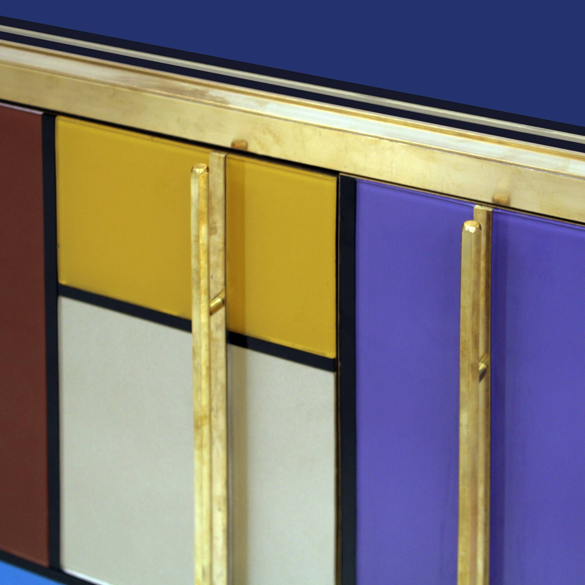 Mid-Century Modern Italian Sideboard in Solid Wood and Coloured Glass
