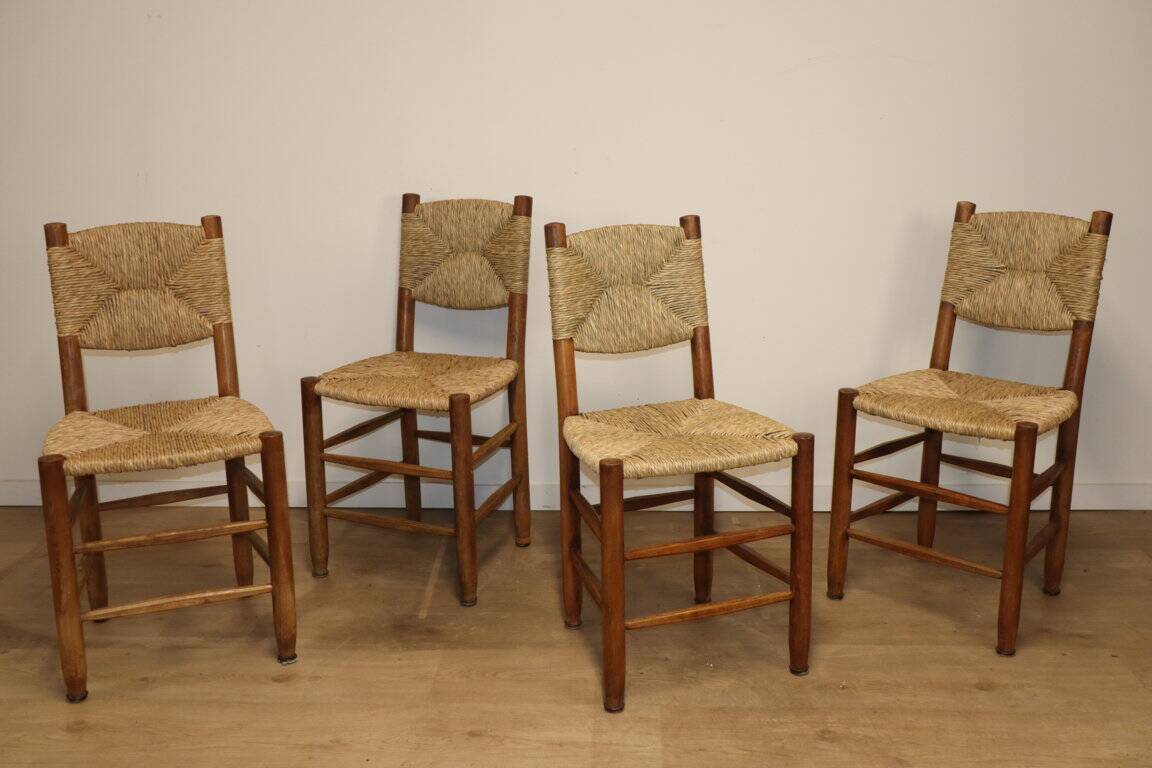 Series of 4 Charlotte Perriand Chairs Model "Bauche" BCB Edition