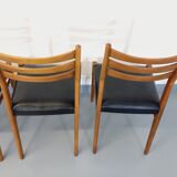 Suite of 4 scandinavian wooden chairs and skai from the 50/60s