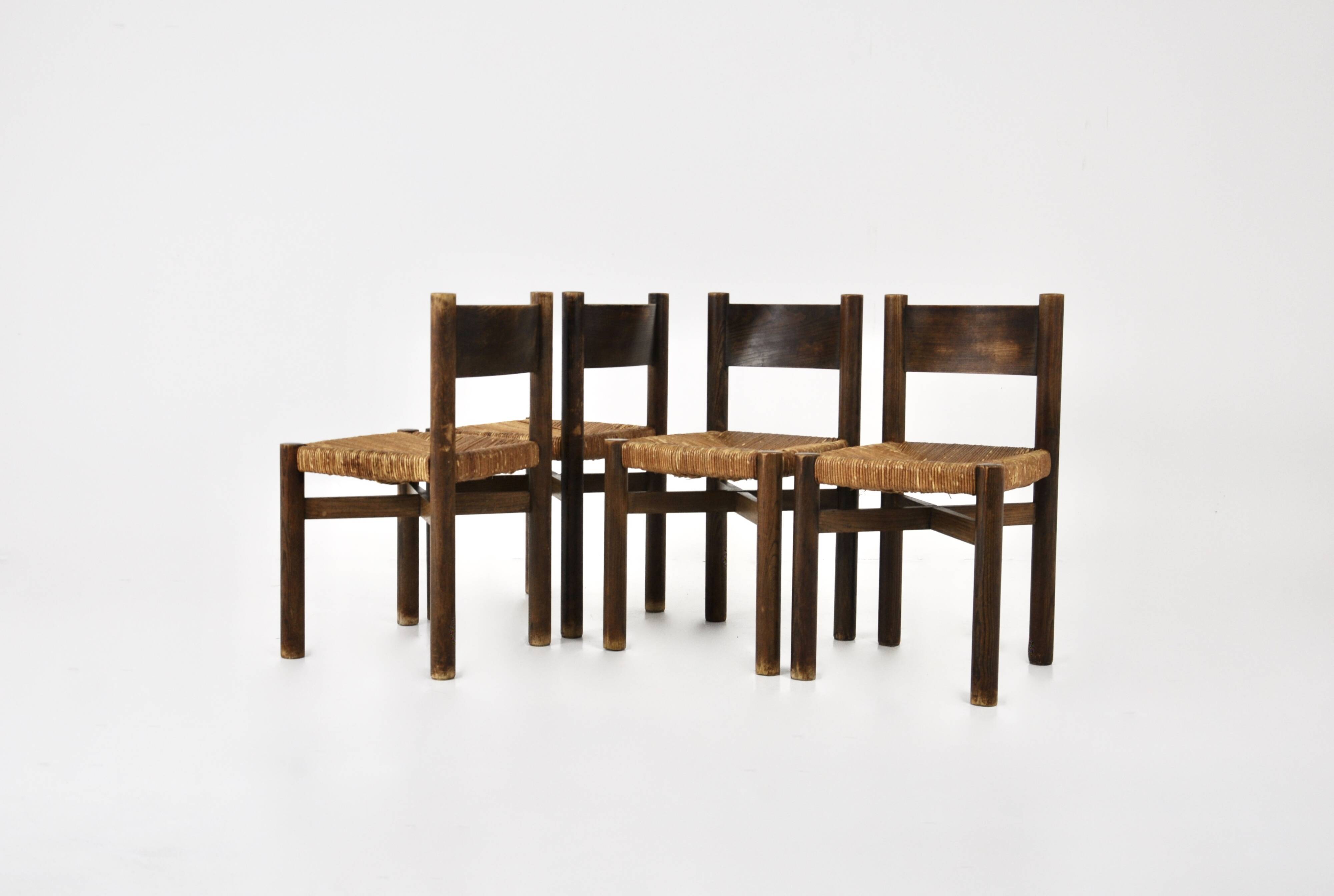 Set of 4 Meribel Chairs by Charlotte Perriand for Steph Simon, 1950s
