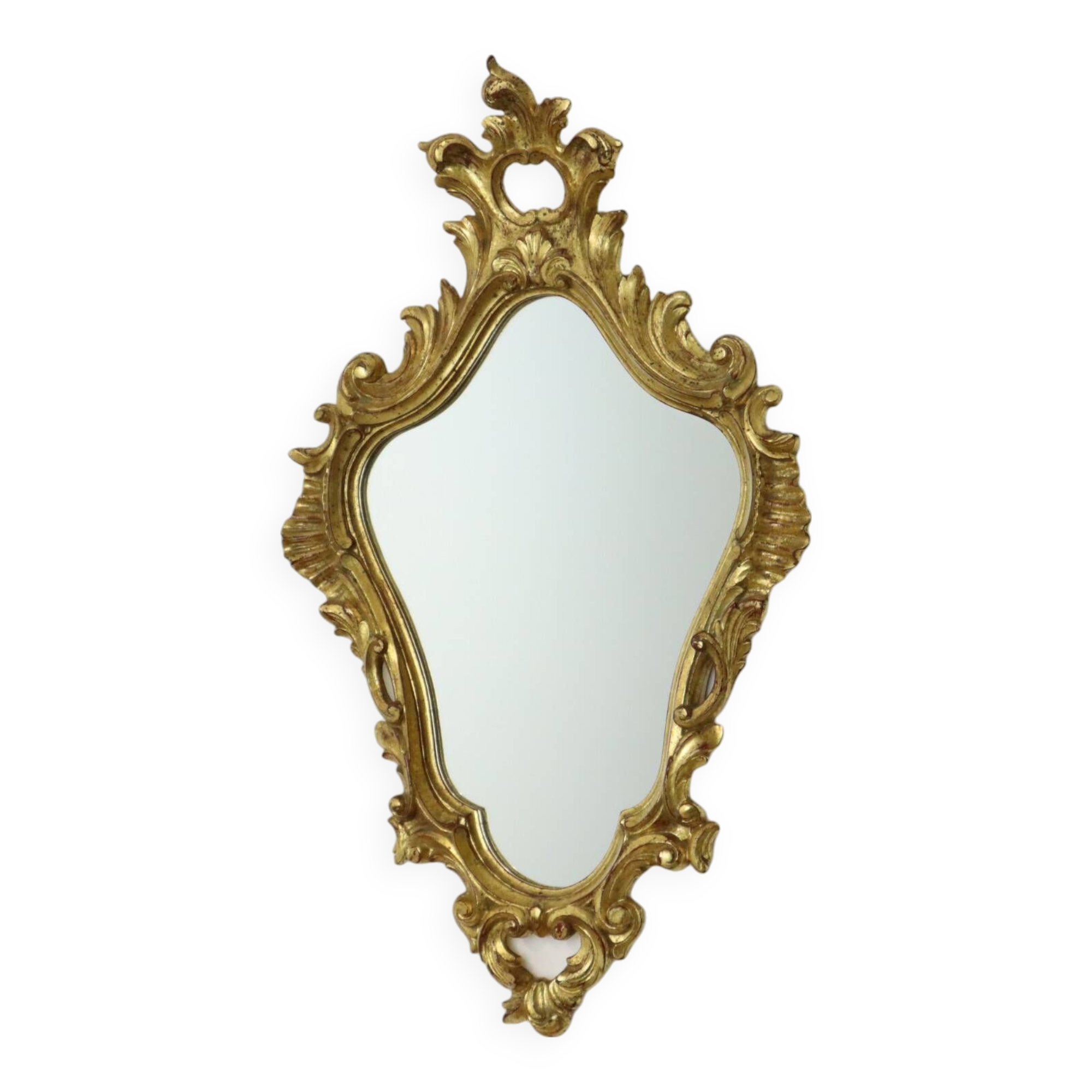 Small Vintage French Gold Baroque Mirror Crested Mirror Resin 1960s