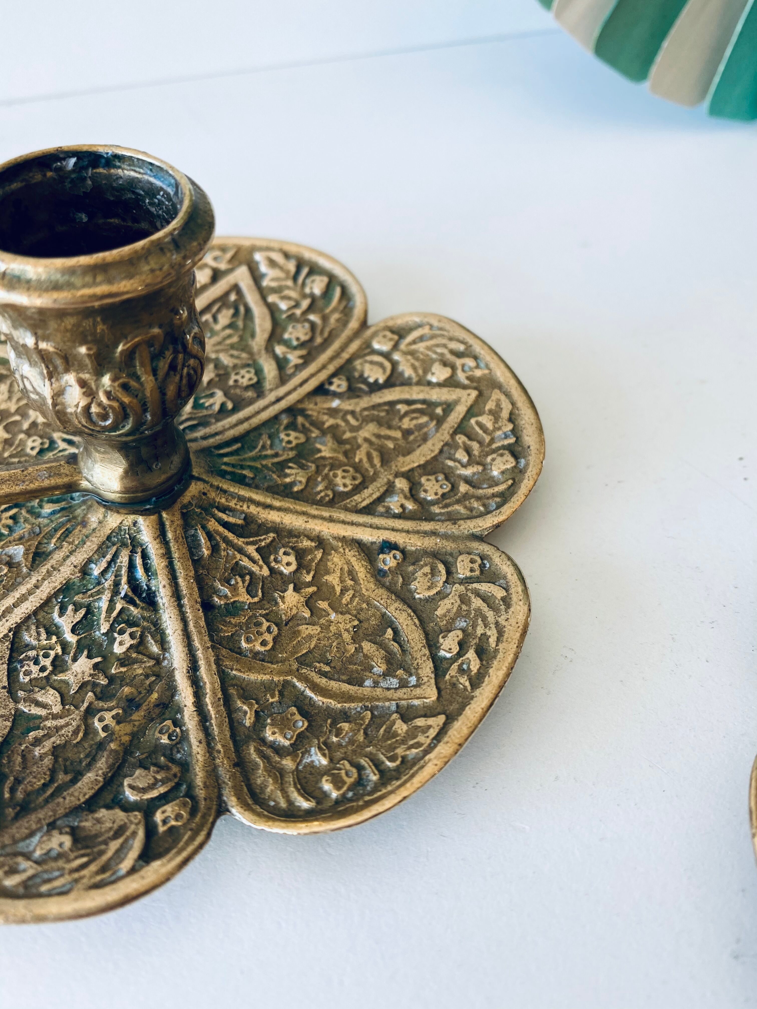 Pair of brass clover candlesticks