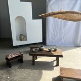 Rattan suspension or shade in the shape of a braided undulating circular tray d:80