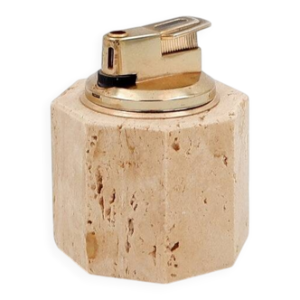 Vintage octagonal table lighter by Cerri Nestore in travertine - Italy 1970s
