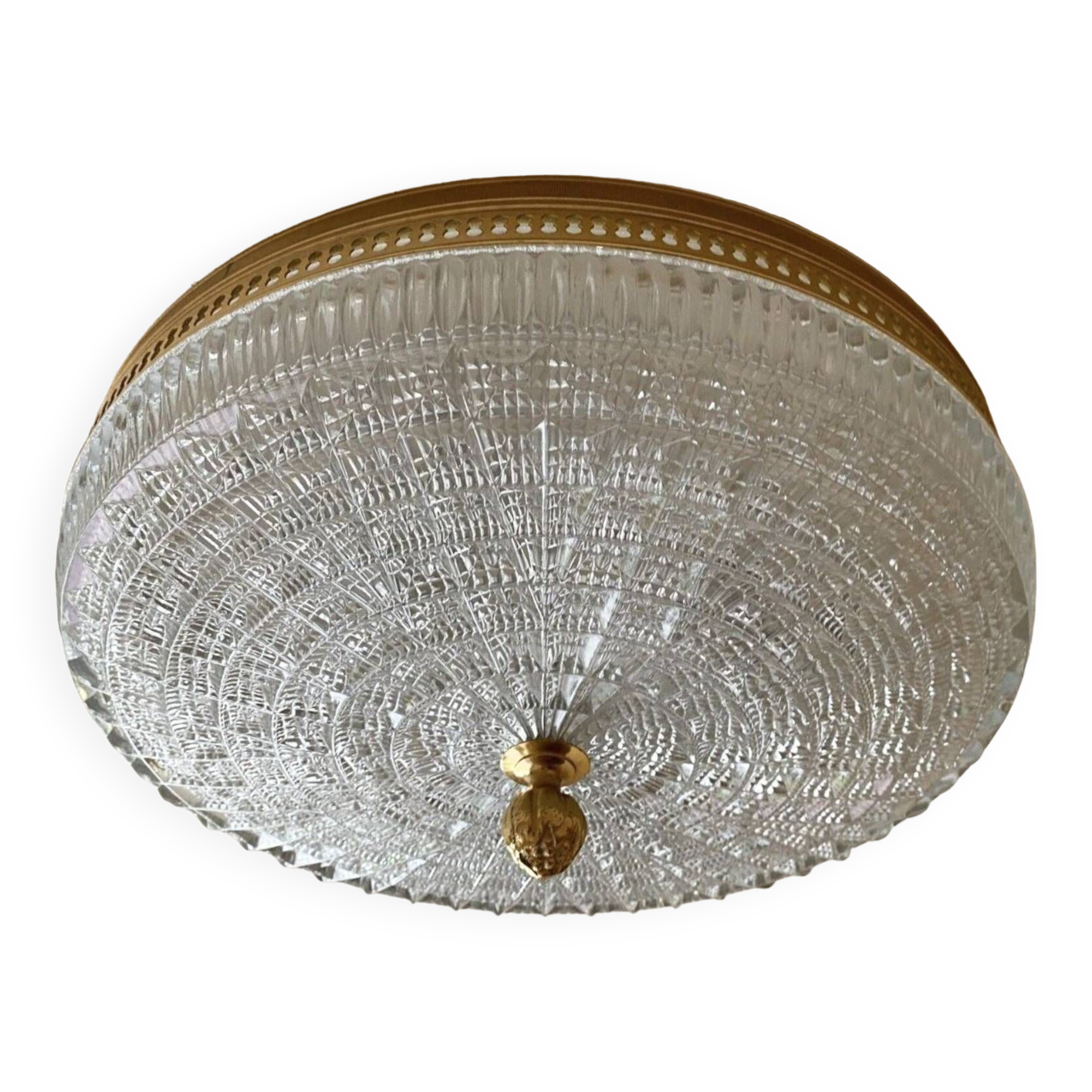 Large vintage Lucien Gau crystal and brass ceiling light