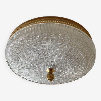 Large vintage Lucien Gau crystal and brass ceiling light