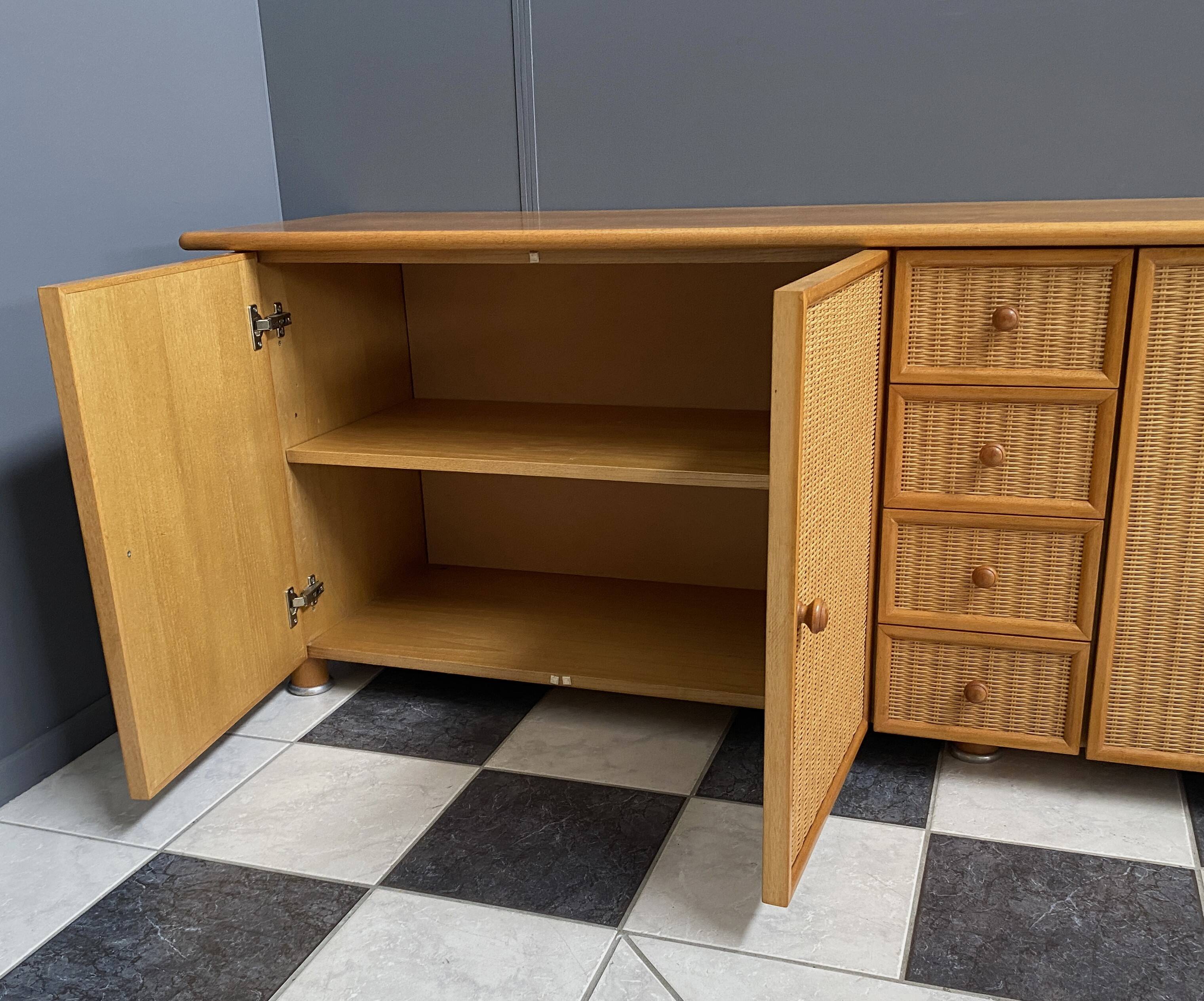 Large blonde Wicker & wood webbing sideboard