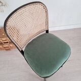 Chaises bistrot bois courbé noir, cannage et velours