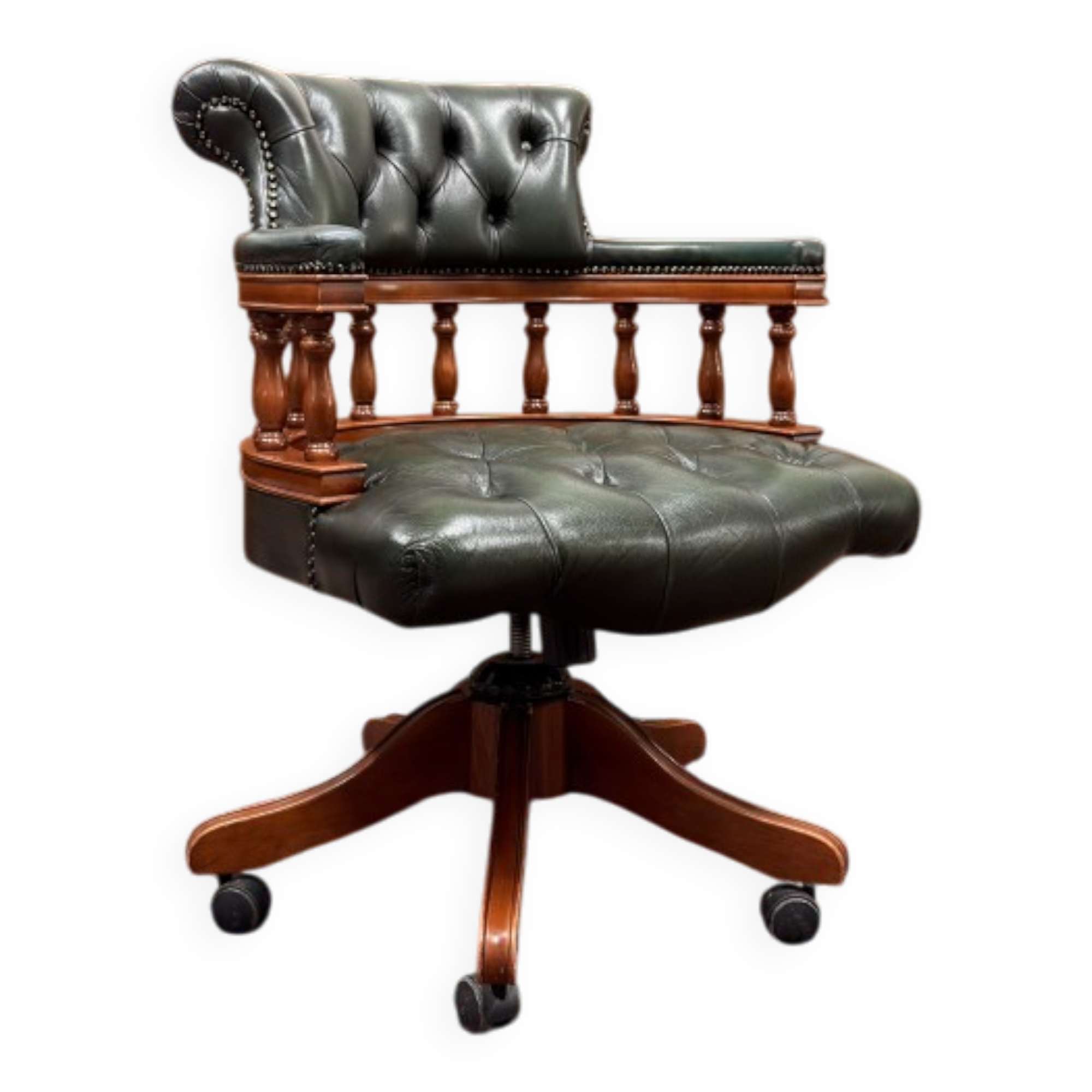 Fauteuil capitaine Chesterfield vert anglais classique