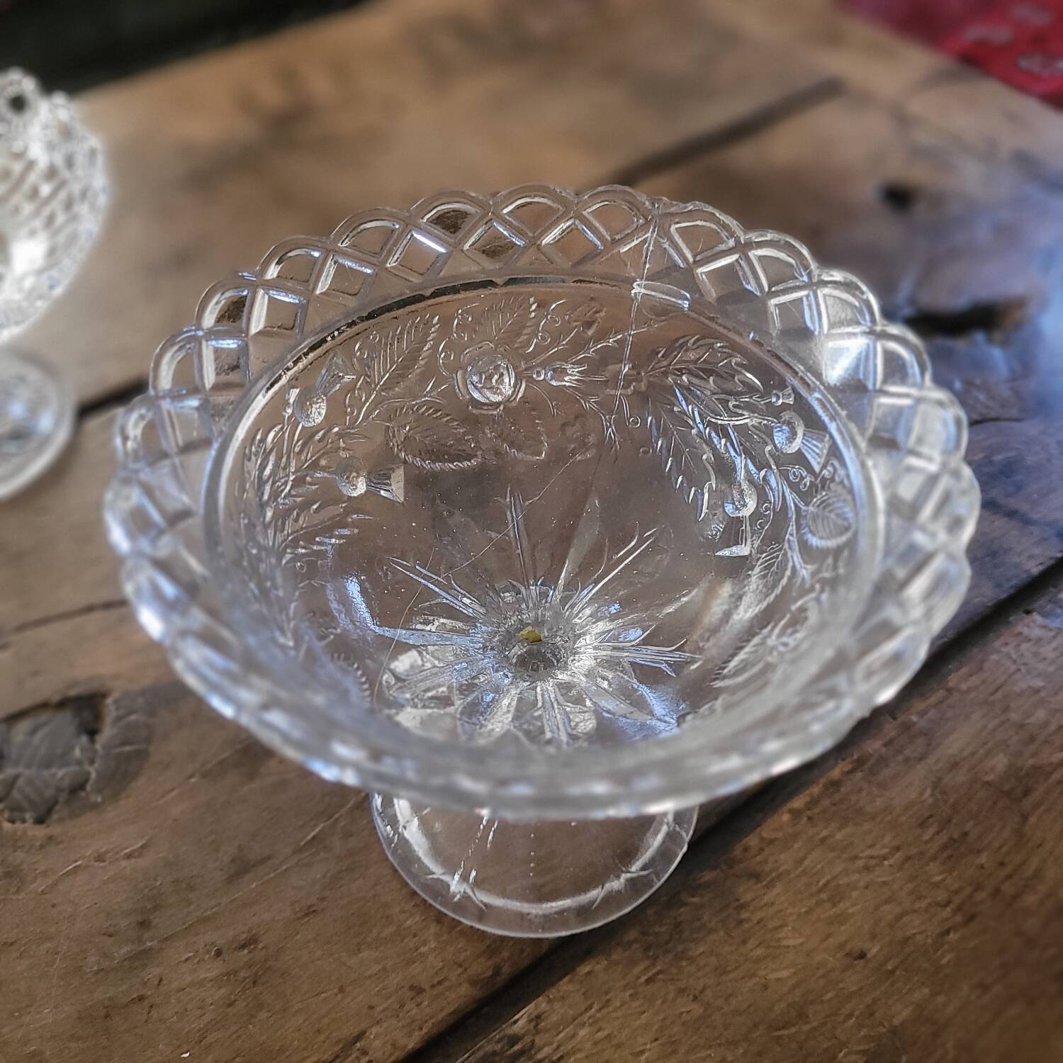 Trio of antique openwork pressed glass bowls – France, 1920–1940