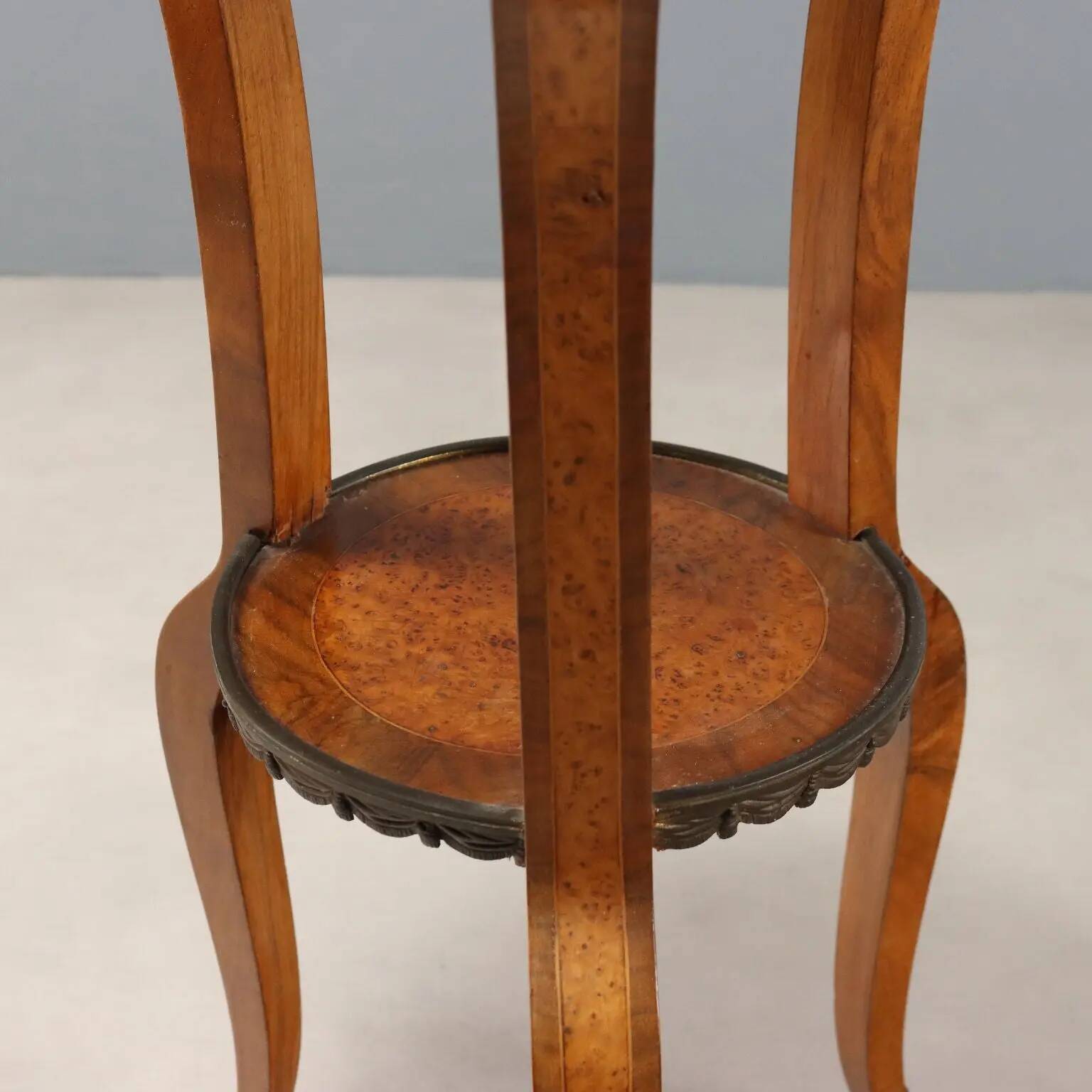 Antique walnut coffee table with painted ceramic insert, 20th century.
