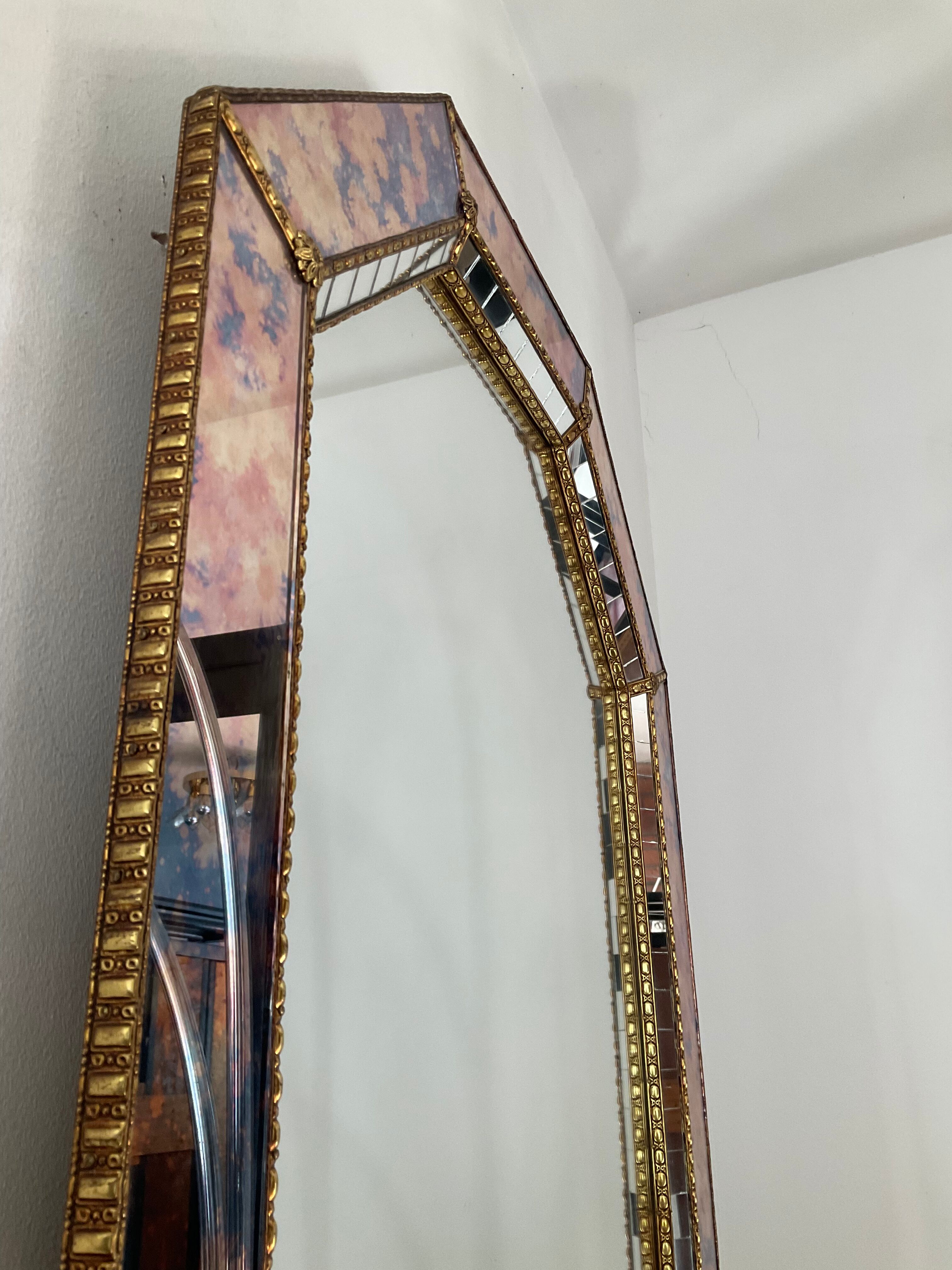 Vintage mirror with brass and wood parcloses