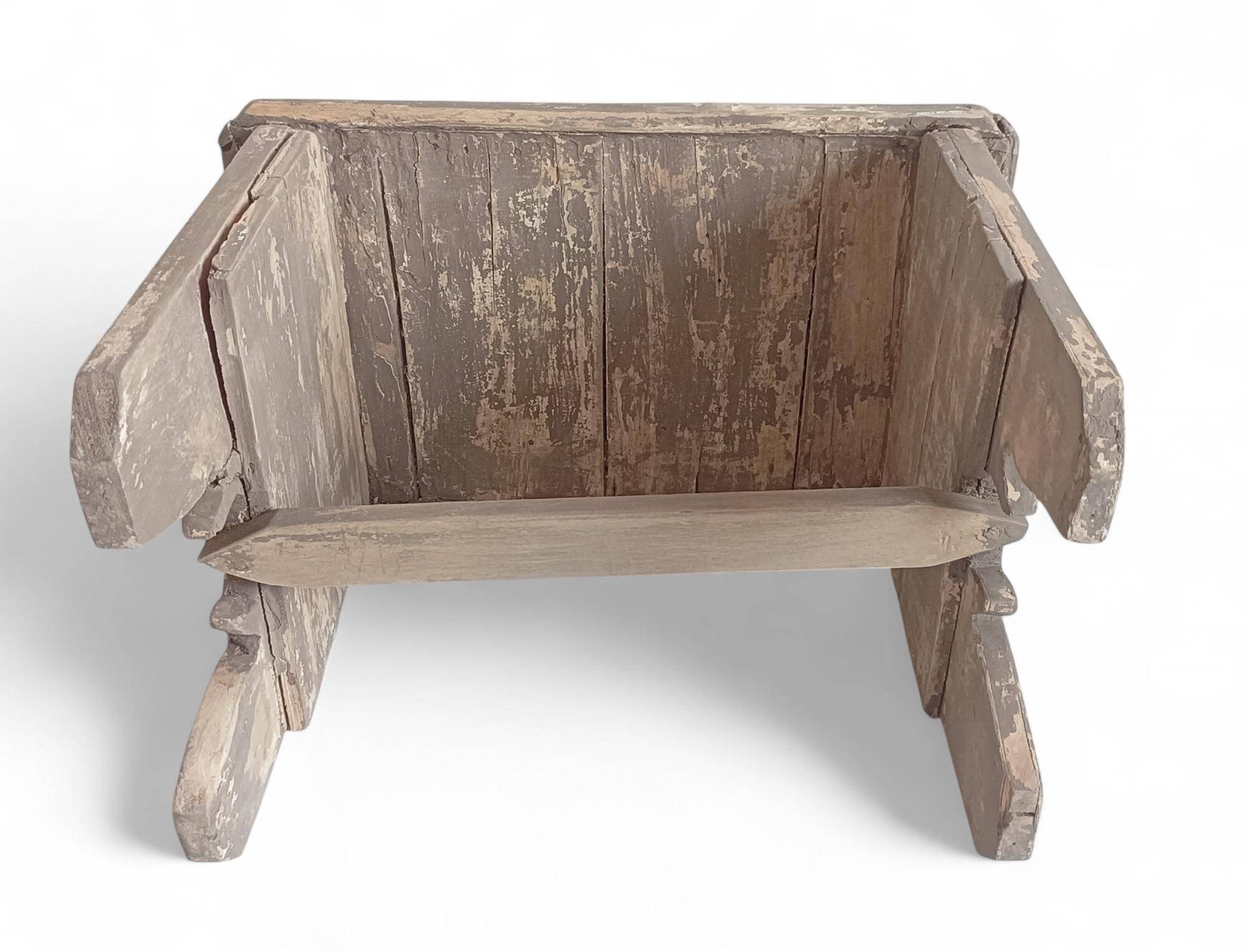 Rustic Weathered Wood Farm Stool/ Accent Table, Spain,  Early 20th-C