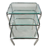 Tables gigognes verre et métal vintage - année 70