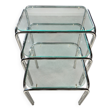 Tables gigognes verre et métal vintage - année 70