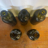 Set of 5 antique carapelli bottles, smoked and ribbed vintage glass