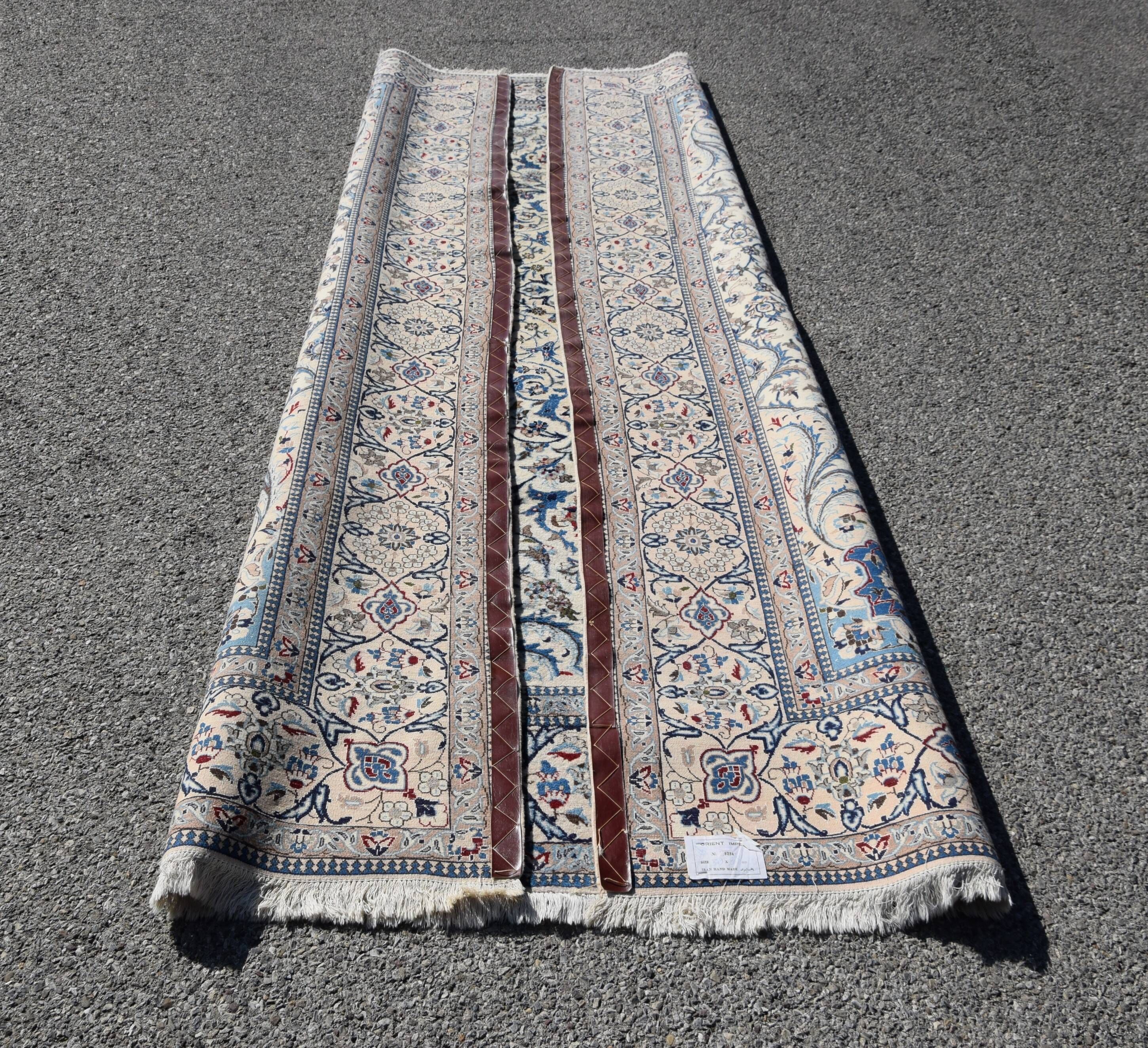 Persian Iran Nain Wool and Silk Oriental Rug: 3.10 X 2.08 Meters