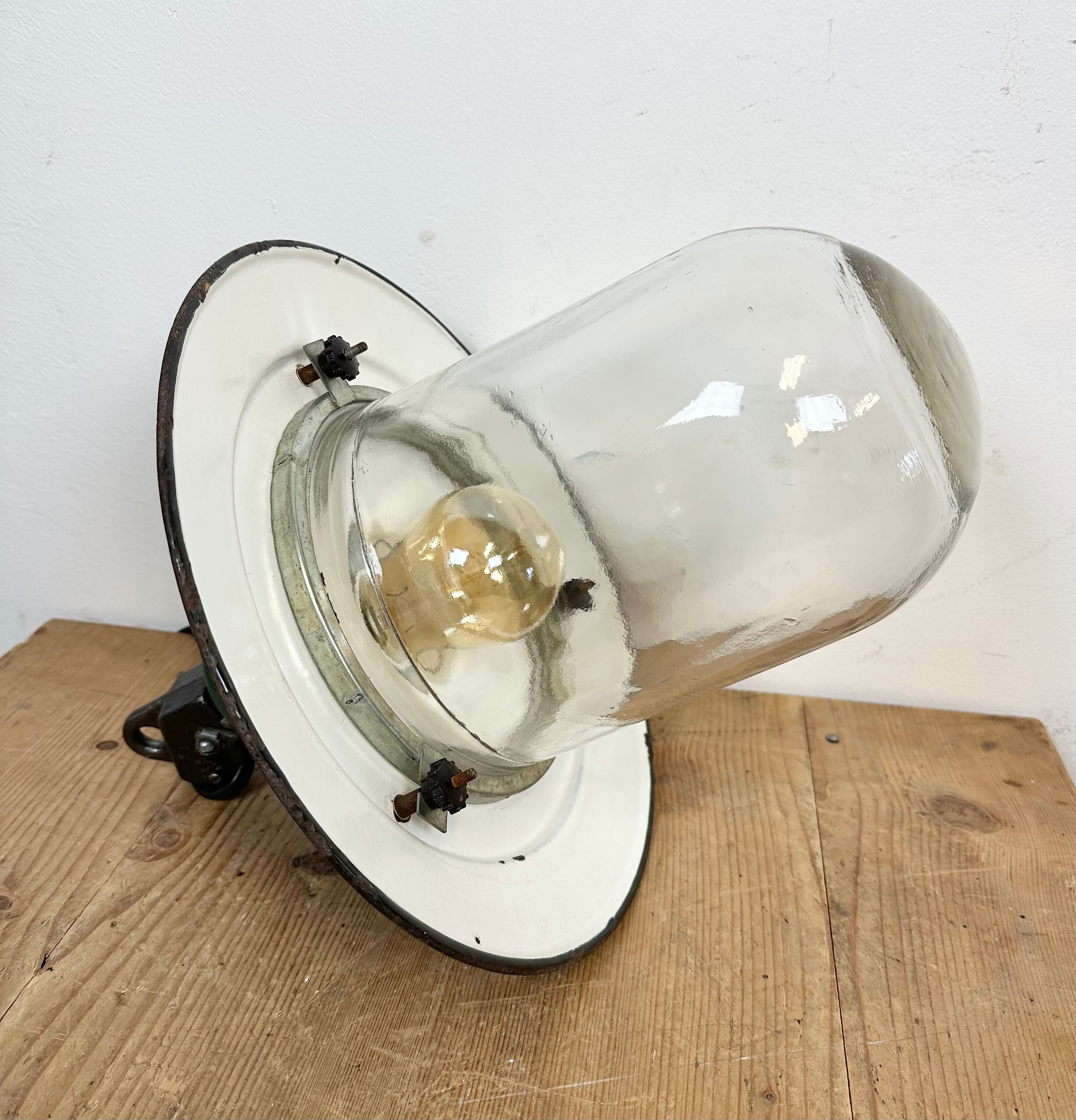 Green Enamel and Cast Iron Industrial Pendant Light, 1960s