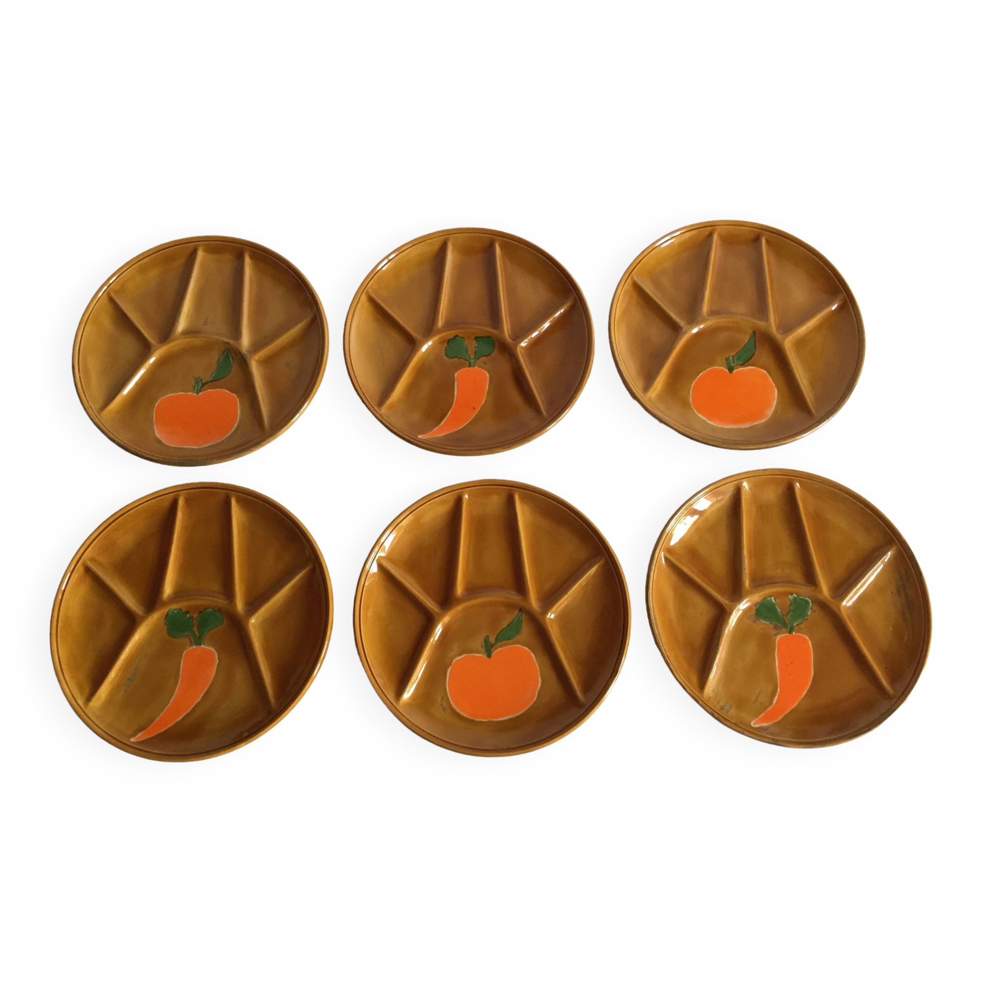 6 vintage compartmented plates